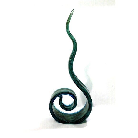 Blue Green Crystal Art Glass Free Form Abstract Music Cleft Centerpiece Decor